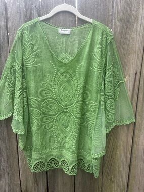 Sapphire Sage Green Crochet Lace Boho Festival Top Women’s Plus Size 2X